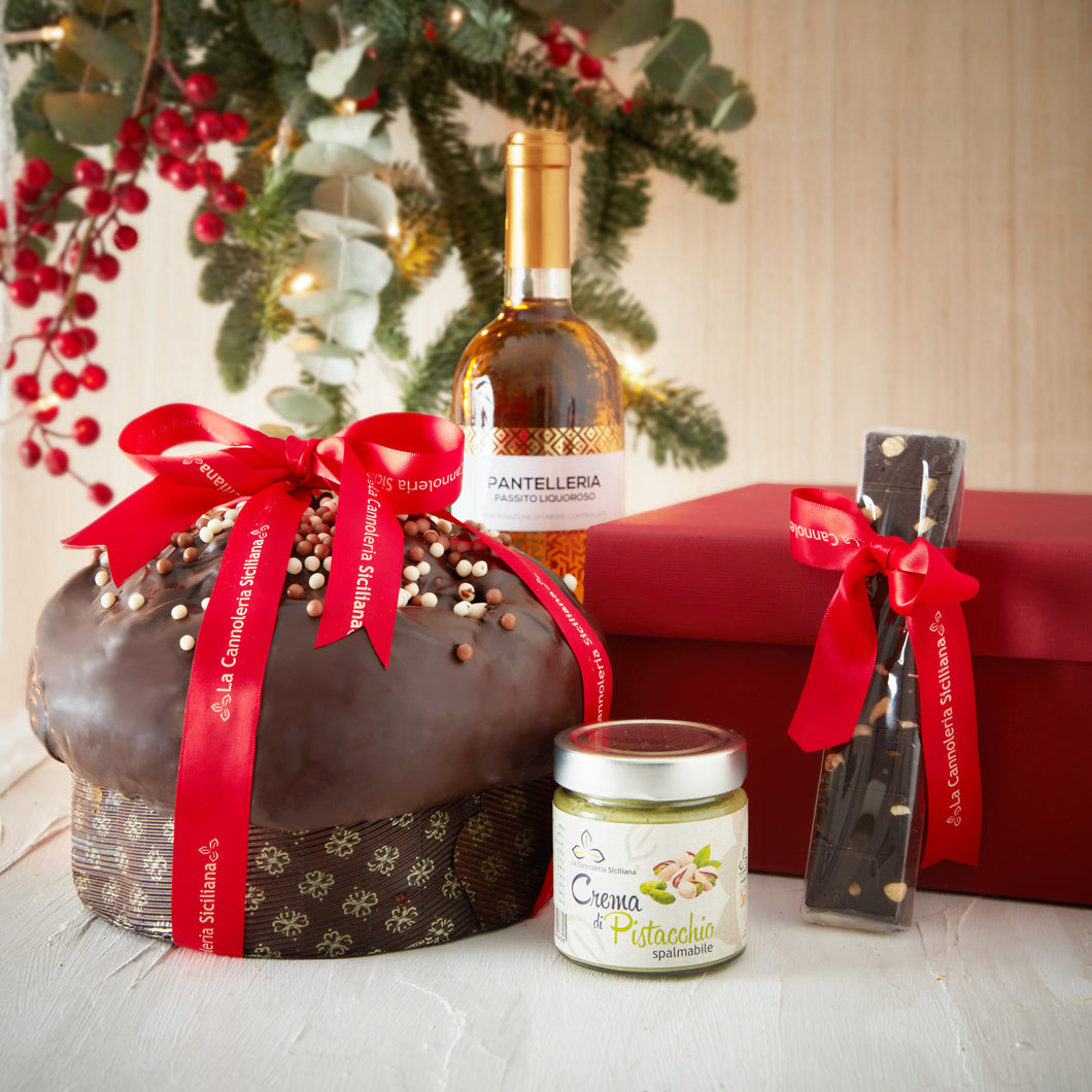 Box Panettone ai 3 Cioccolati + Passito di Pantelleria